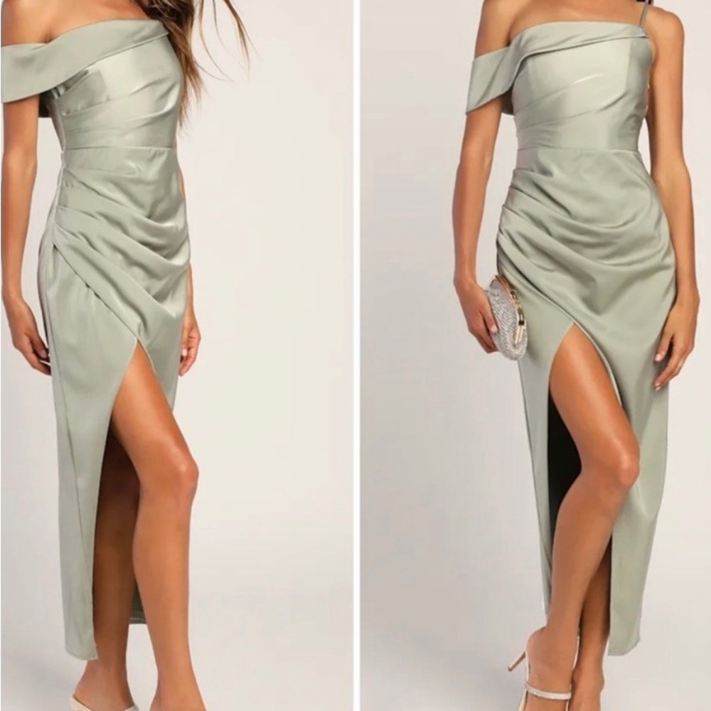 Lulu's One Shoulder Light Green Dress